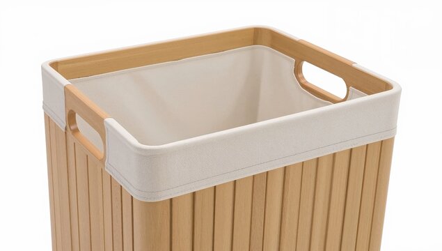 Modern bamboo laundry hamper with fabric lining and handles for home laundry organization and storage solutions
