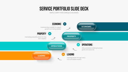 Financial Planning Four Option Diagram Slide Layout. Investor Launch Slideshow Design Vector Illustration. Modern Campaign 4 Step Infographic Presentation Template.