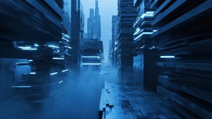 Futuristic city with neon lights glowing in the fog, perfect for cyberpunk themes and modern technology projects or a sleek tech background animation - Powered by Adobe