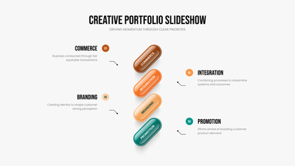 Service Performance 4 Element Diagram Frame Design. Creative Insight Presentation Template Vector Illustration. Consulting Visualization Four Step Infographic Slide Layout.