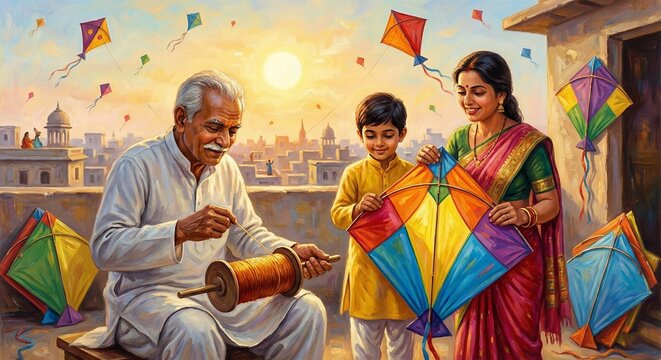 Happy Makar Sankranti 2026, minimalistic poster/banner for Sankranti theme wishes