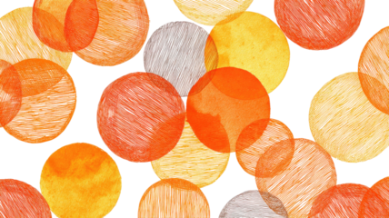 Colorful overlapping textured circles in warm orange and yellow tones creating vibrant abstract pattern isolated on white background
