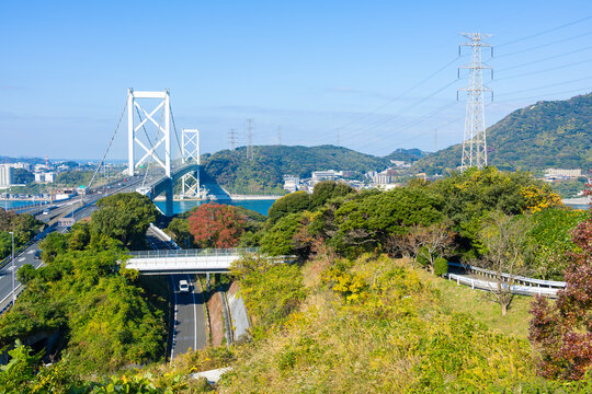 Kanmon Bridge Spanning the Kanmon Straits between Honshu and Kyushu in Fukuoka, Japan
