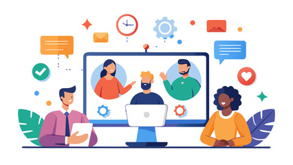 Fototapeta premium Diverse team collaborating in virtual video conference meeting for remote work and business communication