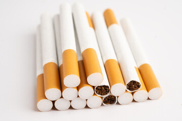 Cigarette on US dollar banknotes, cost, trading, marketing and production, No smoking, import export.