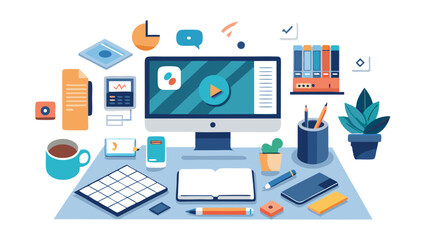 Fototapeta premium business workspace with computer and office supplies