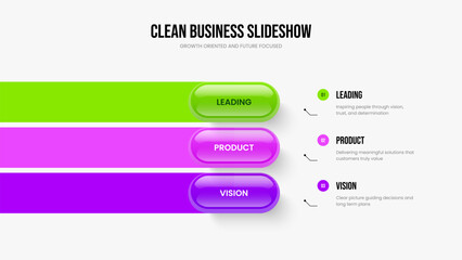 Business Analysis Slide Design Vector Illustration. Company Launch 3 Element Infographic Frame Template. Service Report Three Step Diagram Slideshow Layout.