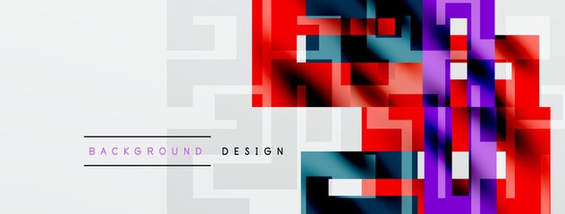 Abstract geometric design. Vibrant colors blend with gray grid. Modern background suitable for banners, presentations.