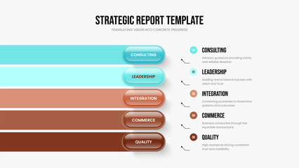 Advertising Campaign 5 Element Infographic Slideshow Design. Project Innovation Frame Template Vector Illustration. Modern Growth Five Step Diagram Slide Layout.