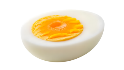 Half of a hard boiled egg with yolk isolated on transparent background