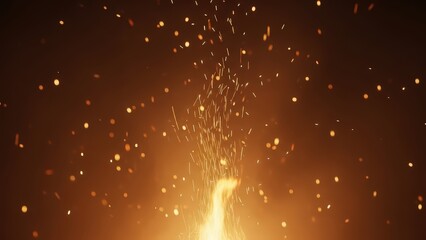 Bright fiery sparks and glowing embers ascending from a vibrant orange flame on a dark background, dynamic particle effect.