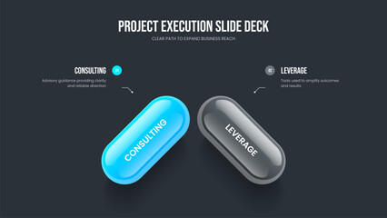Market Development Slide Template Vector Illustration. Digital Showcase 2 Step Diagram Frame Layout. Service Growth Two Option Infographic Presentation Design.