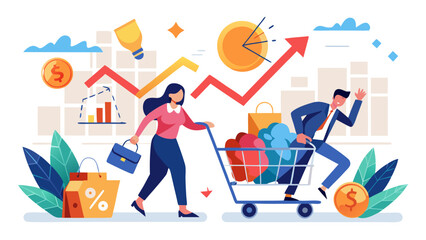 Business people shopping cart with growing sales and finance graphs © Mdfahad