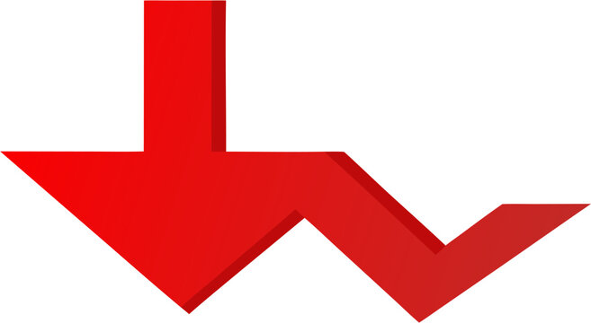 red arrow pointing down, decline symbol, decrease icon