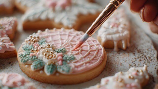 Culinary art workshop decorative cookie painting in a cozy kitchen setting for creative minds