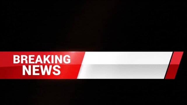 Urgent breaking news flash with bold red banner for professional broadcasting or streaming media, ideal for news channels and digital content