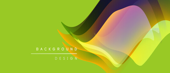 Abstract vibrant waves, layered shapes. Lime green backdrop complements colorful design elements. Modern aesthetic, smooth transitions.