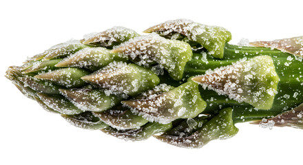 Frozen Asparagus Tip Close-up with Ice Crystals