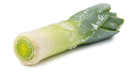 Fresh Leek with Crystalline Salt on White Background, Isolated Vegetable.