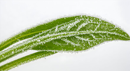 Close-up of a Frosty Green Leaf with Ice Crystals