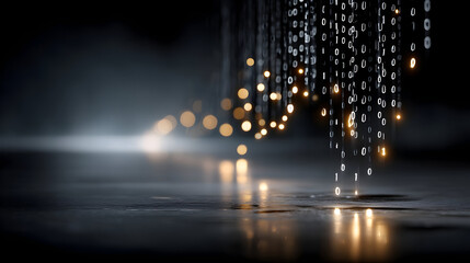 Dynamic binary code streams illuminate a dark future, perfect for tech, science, and futuristic concept illustration, offering a modern edge and visual impact