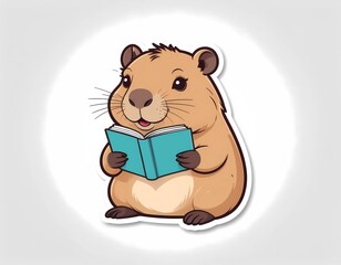 Charming capybara reading a small book in a calm pastel vector style. Great for educational products, book-themed stickers, and stationery.