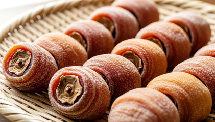 바구니 위에 정갈하게 올려진 곶감