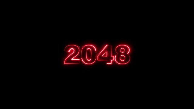 2048 neon line text. Abstract 2048 neon text animation, Glowing neon number text background 4k animation. Concept of counting years.