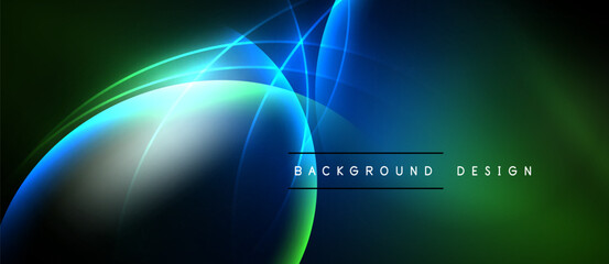 Abstract vibrant curves, flowing lines. Blue, green hues dominate dark background. Modern design element, dynamic composition.