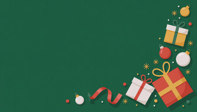 Festive Christmas & Winter Holiday Background Design with Presents, Ornaments, and Decorations