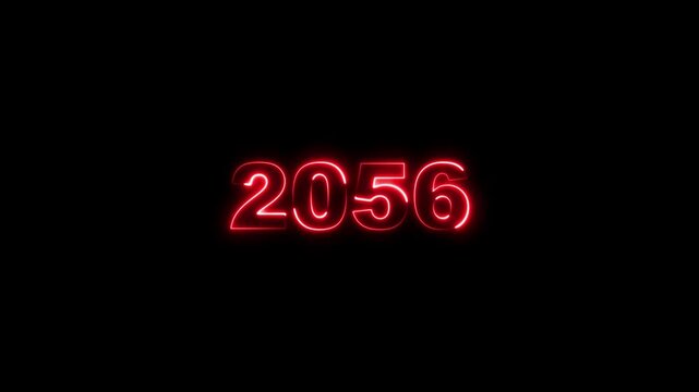2056 neon line text. Abstract 2056 neon text animation, Glowing neon number text background 4k animation. Concept of counting years.