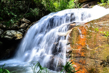 Crying Dog Waterfal Beautiful Small Waterfall in Green Forest in jungle at Chiang Mai, Northern Thailand