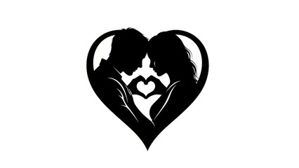 Couple Silhouettes Forming Heart Shape in Heart Frame