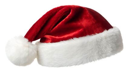 Isolated red Santa Claus hat, a fluffy Christmas celebration accessory, symbolizing the December holiday season