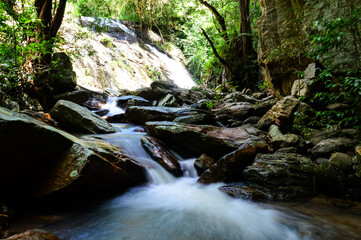 Crying Dog Waterfal Beautiful Small Waterfall in Green Forest in jungle at Chiang Mai, Northern Thailand