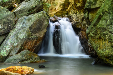 Crying Dog Waterfal Beautiful Small Waterfall in Green Forest in jungle at Chiang Mai, Northern Thailand