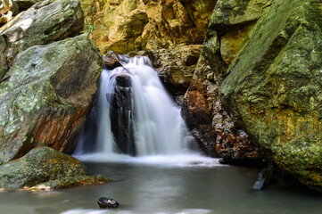 Crying Dog Waterfal Beautiful Small Waterfall in Green Forest in jungle at Chiang Mai, Northern Thailand