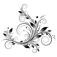 Elegant Floral Flourish Vector Design with Swirls and Leaves on White