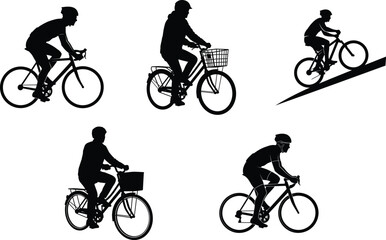 Obraz premium Silhouettes of people riding bicycles in various poses and styles