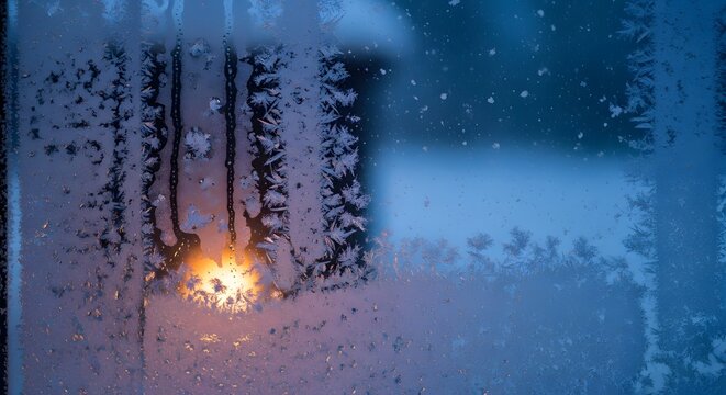 Frosty Window, Winter Ice Crystals Cold Season Texture Background - Powered by Adobe