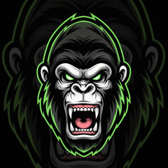 Fototapeta premium Intense roaring gorilla mascot design with vibrant green highlights and fierce