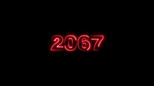 2067 neon line text. Abstract 2067 neon text animation, Glowing neon number text background 4k animation. Concept of counting years.