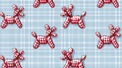 Seamless pattern of red and white gingham balloon animals a playful vector design for baby shower invitations gift wrap or textile prints