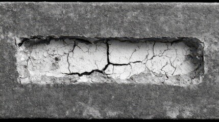 Close Up Rectangular Concrete Block with Crack Structure and Inner White Illuminated Area
