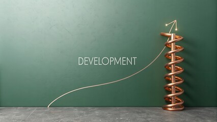 A Copper Spiral Ascending Along an Upward Trend Line Displaying Business Development On A Green Background