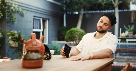 Phone, waiting and frustrated with man in home for late schedule, online dating fail and mistake....