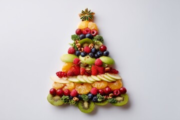 Obraz premium Fruit platter forming healthy christmas tree shape, copy space