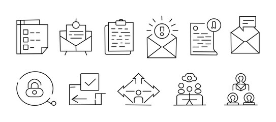 Set of business and communication icons thin line vector symbols for user interface design isolated on white background