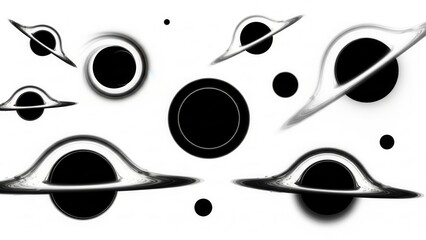 Collection of stylized black holes with accretion disks Keywords: black hole, space, galaxy