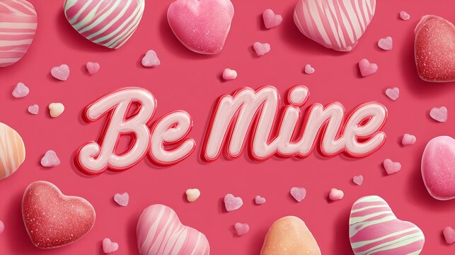 Romantic Valentines Day background with heart-shaped candies perfect for greeting cards and social media posts on a vibrant pink backdrop